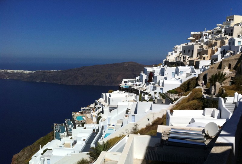 FILE PHOTO: Houses are seen at edge of the caldera at the volcanic island of Santorini