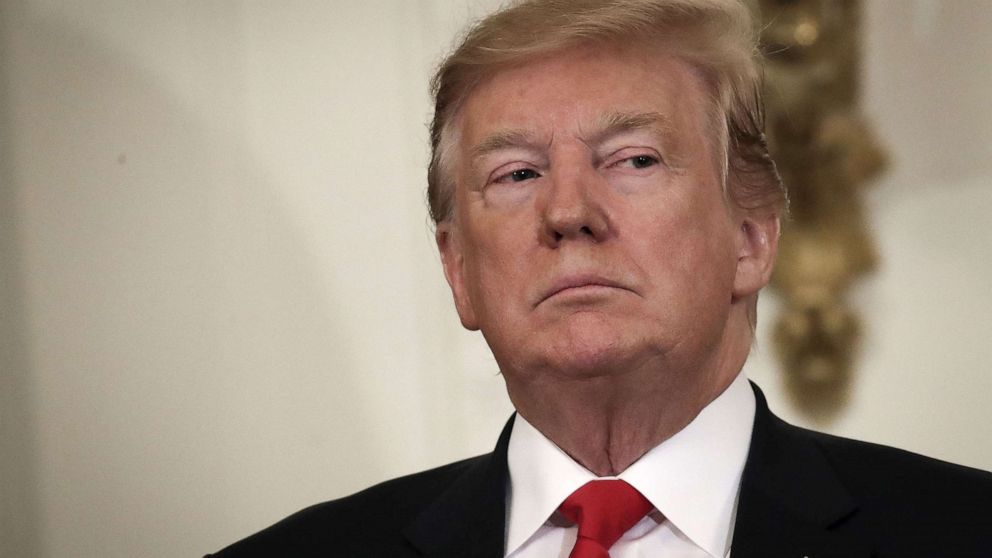 President Donald Trump attends an event recognizing the Wounded Warrior Project Soldier Ride in the East Room of the White House, April 18, 2019.