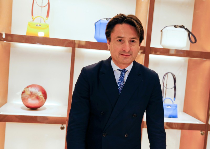 FILE PHOTO: Hermes President Axel Dumas poses during the presentation of the new Hermes boutique in Rome