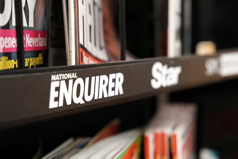 U.S. tabloid newspaper the National Enquirer display rack is seen in Washington