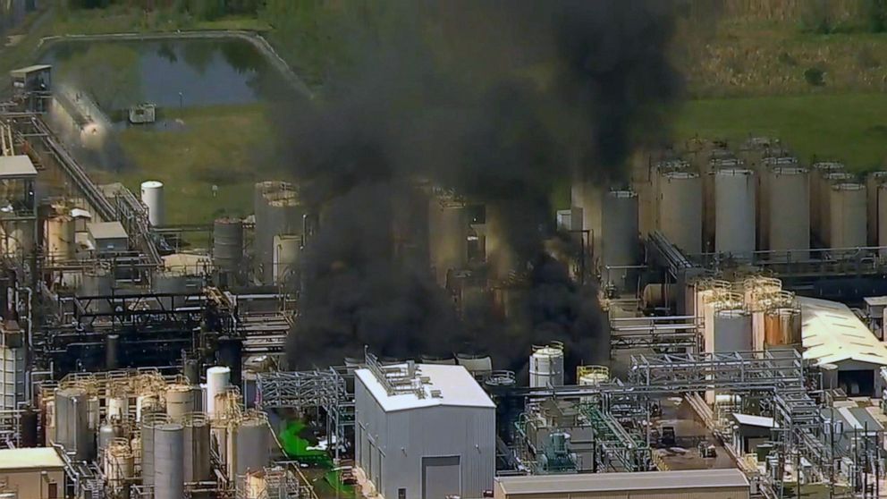 A chemical plant explosion in Crosby, Texas on April 2, 2019.