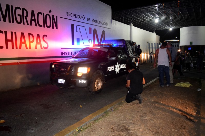 A police truck leaves the Siglo XXI immigrant detention center in Tapachula