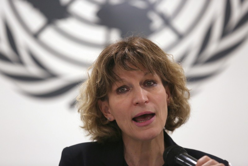 FILE PHOTO: Agnes Callamard, the U.N. Special Rapporteur on extrajudicial, summary or arbitrary executions, speaks at a news conference in San Salvador