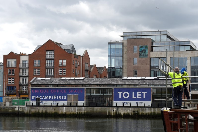 FILE PHOTO:A sign for office space available to let is seen in the Irish Financial Services Centre in Dublin