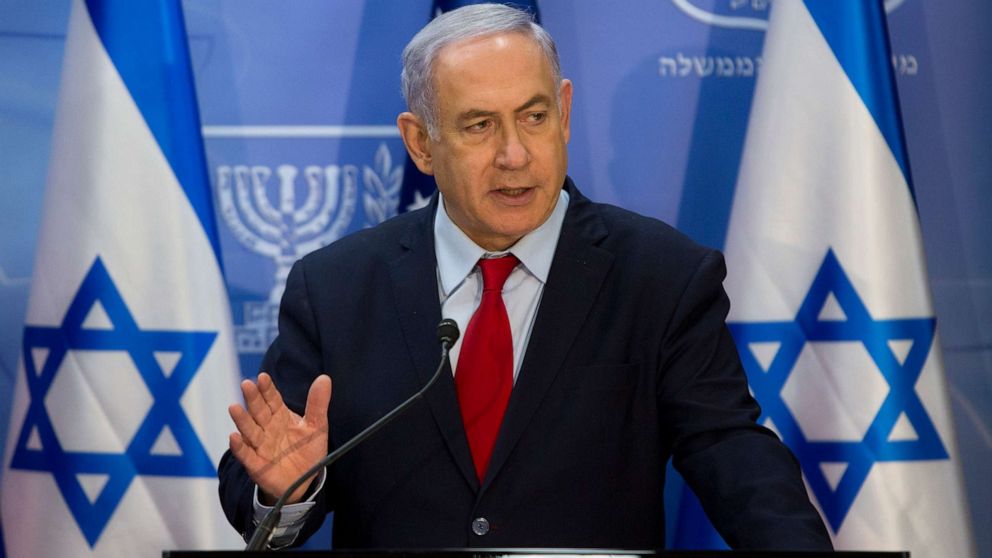 Israeli Prime Minister Benjamin Netanyahu gestures as he speaks during joint statements with U.S. Secretary of State Mike Pompeo at the Prime Minister's office in Jerusalem, March 20, 2019.
