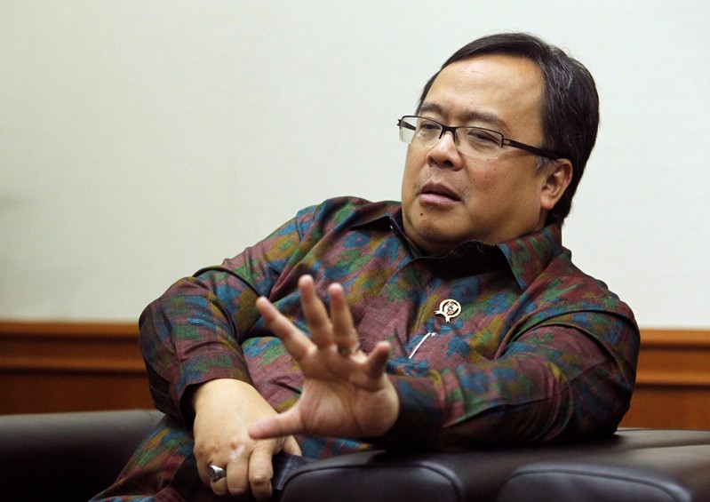 Indonesia's Minister of National Development Planning Bambang Brodjonegoro gestures during an interview with Reuters in Jakarta