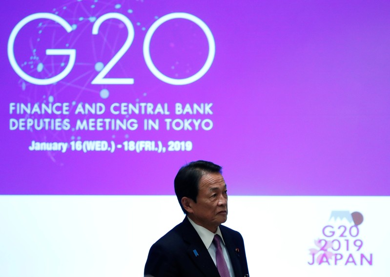 Japan's Finance Minister Taro Aso attends the G20 Finance and Central Bank Deputies Meeting in Tokyo