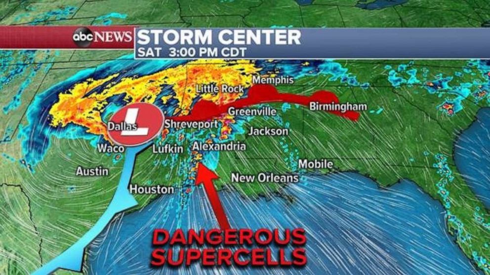 Dangerous supercells will form in parts of Louisiana and western Mississippi on Saturday.
