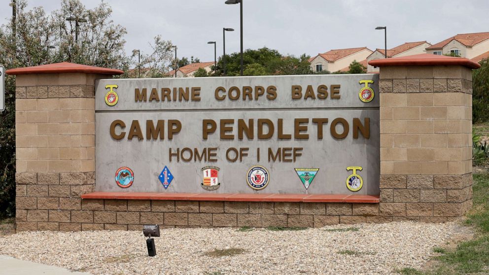 The entrance to Marine Corps base Camp Pendleton, Sept. 22, 2015, in Oceanside, Calif.