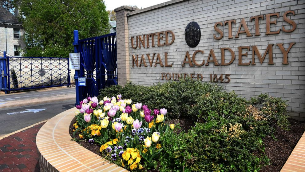 The main entrance gate of the U.S. Naval Academy in Annapolis, Md., April 19, 2016.