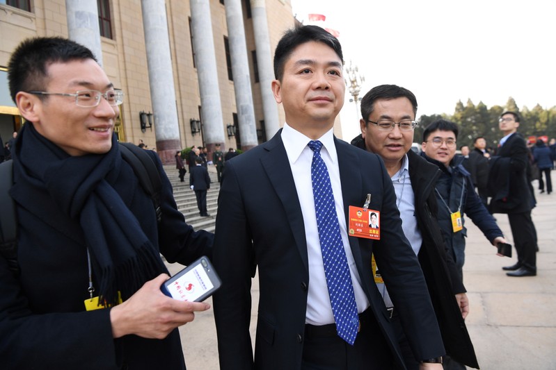 FILE PHOTO: Richard Liu, founder and CEO of JD.com, leaves Great Hall of the People after NPC session in Beijing
