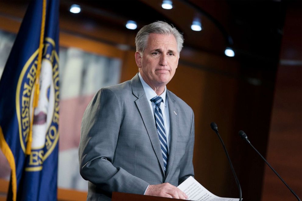 House Minority Leader Kevin McCarthy speaks to reporters at a news conference on Capitol Hill in Washington, Thursday, April 4, 2019.