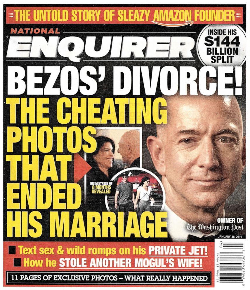 This image shows the front page of the Jan. 28, 2019, edition of the National Enquirer featuring a story about Amazon founder and CEO Jeff Bezos' divorce.