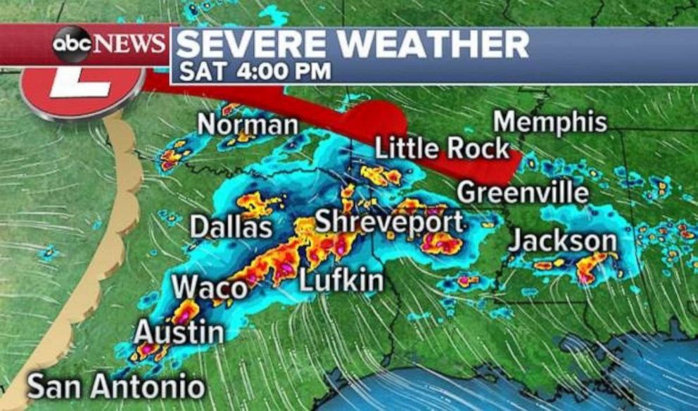 Eastern Texas likely will be battered by massive storms later this afternoon.