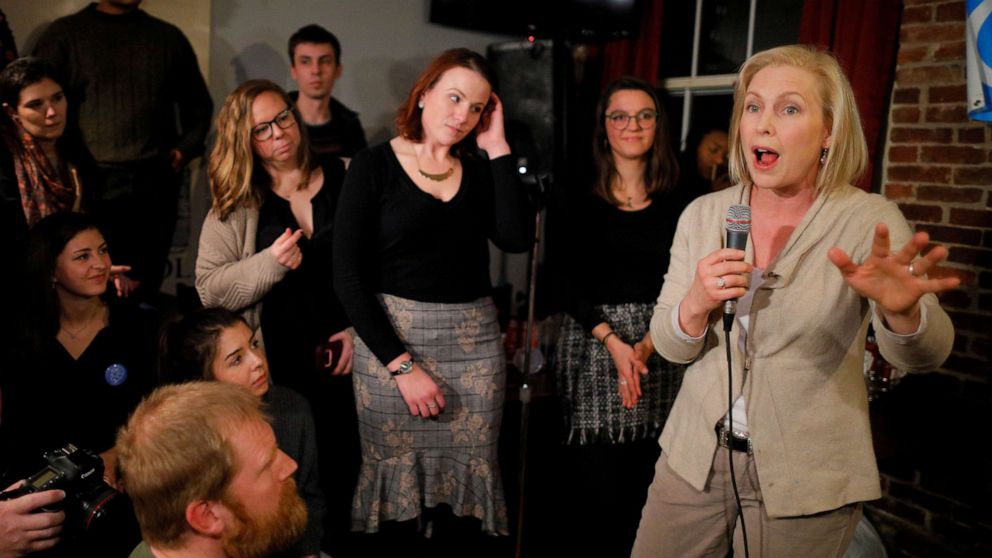 Senator Kirsten Gillibrand speaks to young Democrats at a campaign stop at Stark Brewing in Manchester, N.H., Feb. 1, 2019.