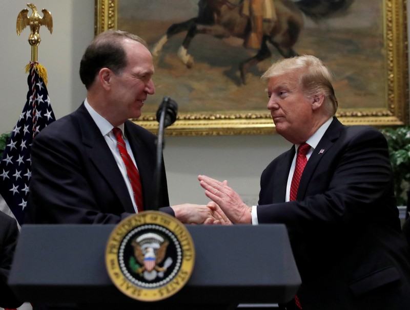 FILE PHOTO: U.S. President Donald Trump introduces the U.S. candidate in election for the next President of the World Bank David Malpass at the White House in Washington