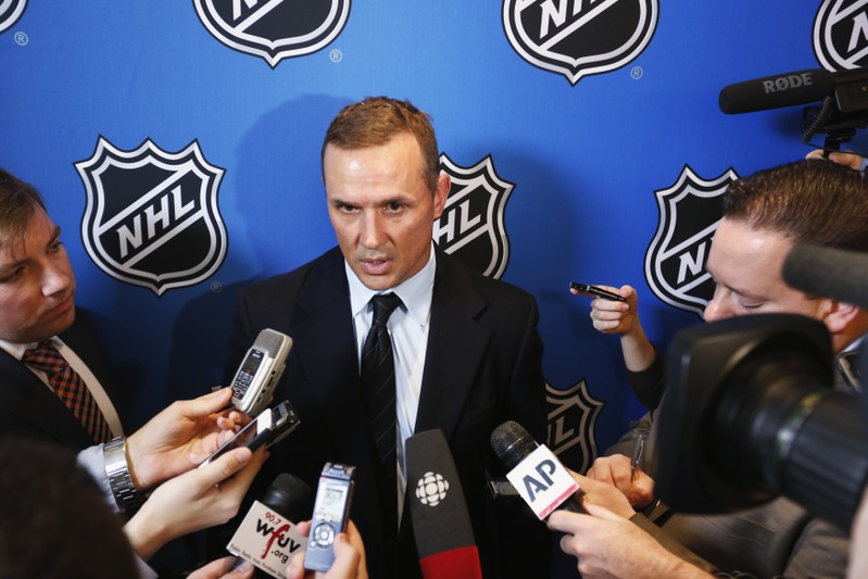 FILE PHOTO - Yzerman, general manager of Tampa Bay Lightning, speaks to media before Commissioner Bettman announces end of labor negotiations between the NHL and NHLPA in New York