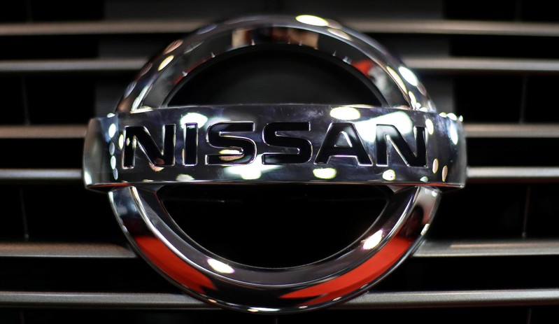 The logo of Nissan is seen on a car during the Prague Autoshow in Prague