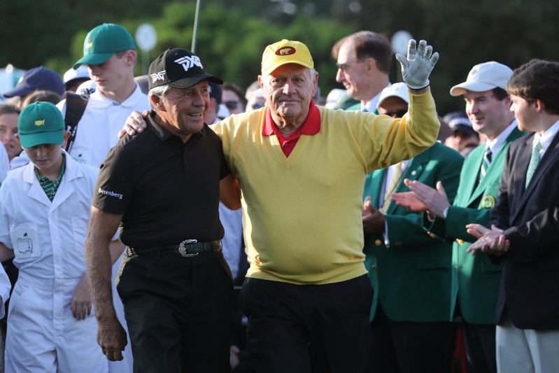 Nicklaus and Player arrive for the ceremonial start on the first day of play at the 2019 Master golf tournament at the Augusta National Golf Club in Augusta, Georgia, U.S.