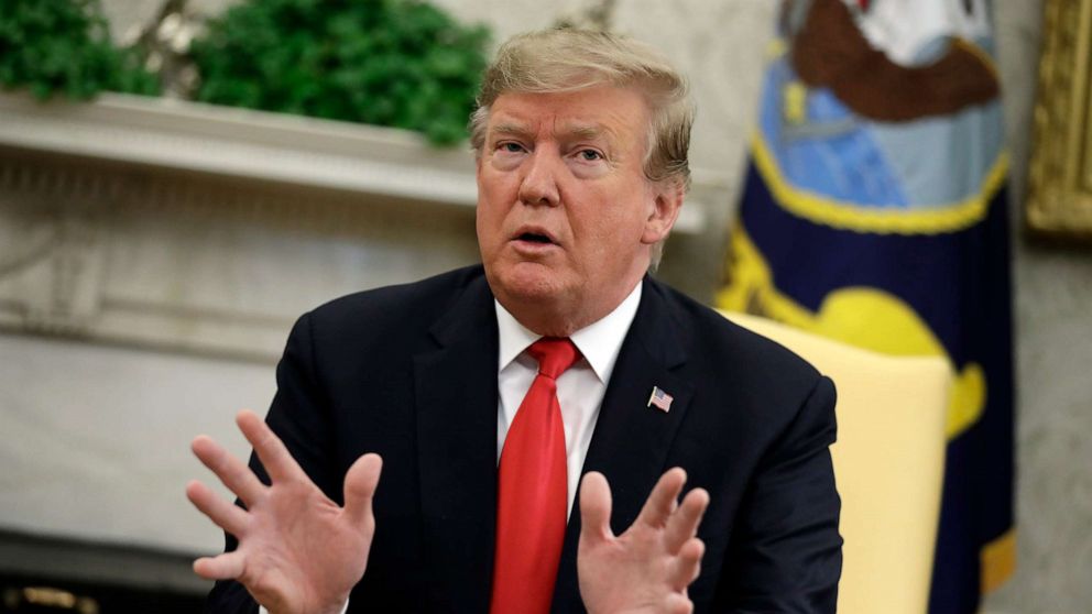 President Donald Trump speaks as he meets with NATO Secretary General Jens Stoltenberg in the Oval Office, April 2, 2019, in Washington D.C.