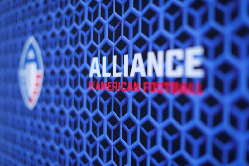 FILE PHOTO: The logo for the Alliance of American Football League is shown at media event at SDCCU Stadium where the new league introduced a team and head coach to San Diego