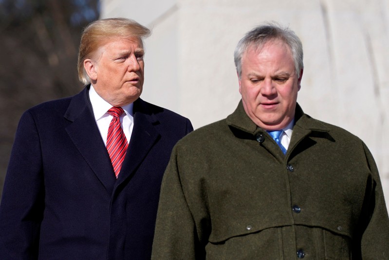 FILE PHOTO: U.S. President Donald Trump and acting U.S. Secretary of Interior David Bernhardt arrive to place a wreath at the Martin Luther King Memorial in Washington