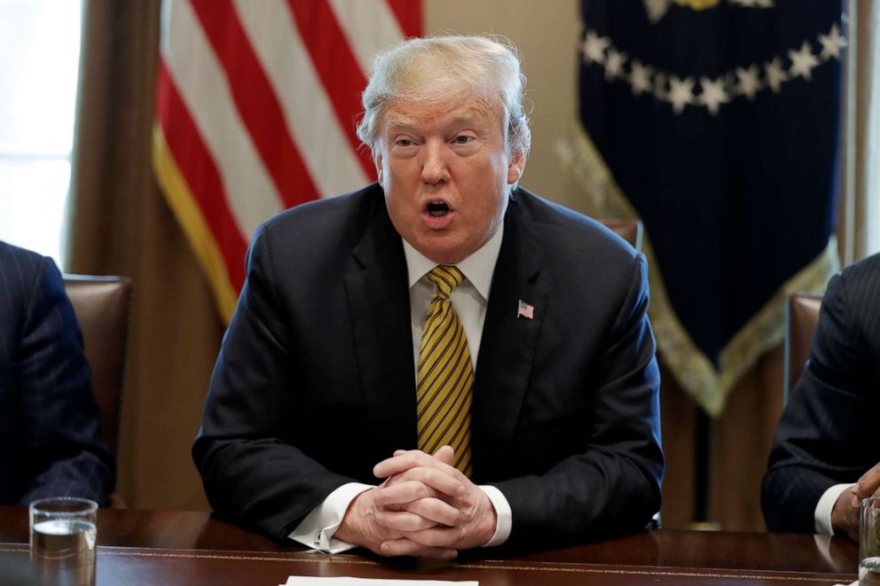 President Donald Trump speaks during the White House Opportunity and Revitalization Council meeting in the Cabinet Room of the White House, April 4, 2019, in Washington.