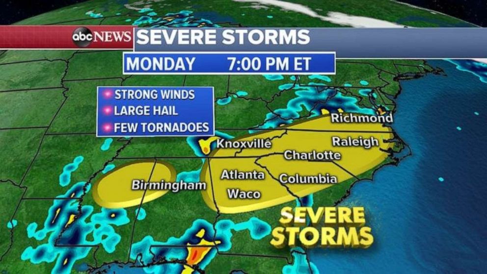 Severe weather is pushing farther east tonight.