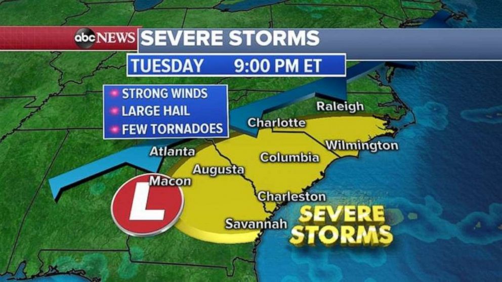 Severe storms are forecast to strike the Southeast tonight.