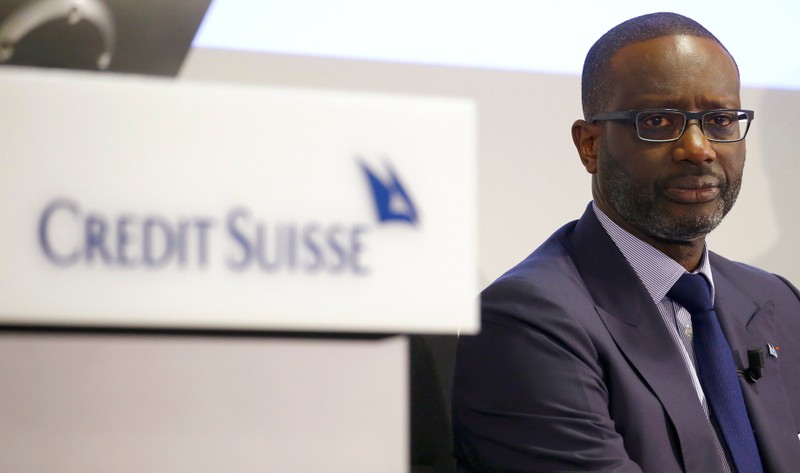 CEO Thiam of Swiss bank Credit Suisse awaits the company's annual news conference in Zurich