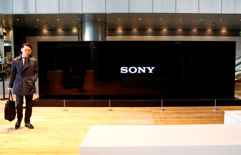 FILE PHOTO: Sony Corp's logo is seen on its Crystal LED Integrated Structure display at its headquarters in Tokyo