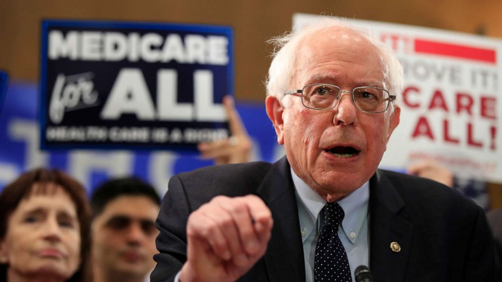 Sen. Bernie Sanders, I-Vt., introduces the Medicare for All Act of 2019, on Capitol Hill, April 10, 2019.