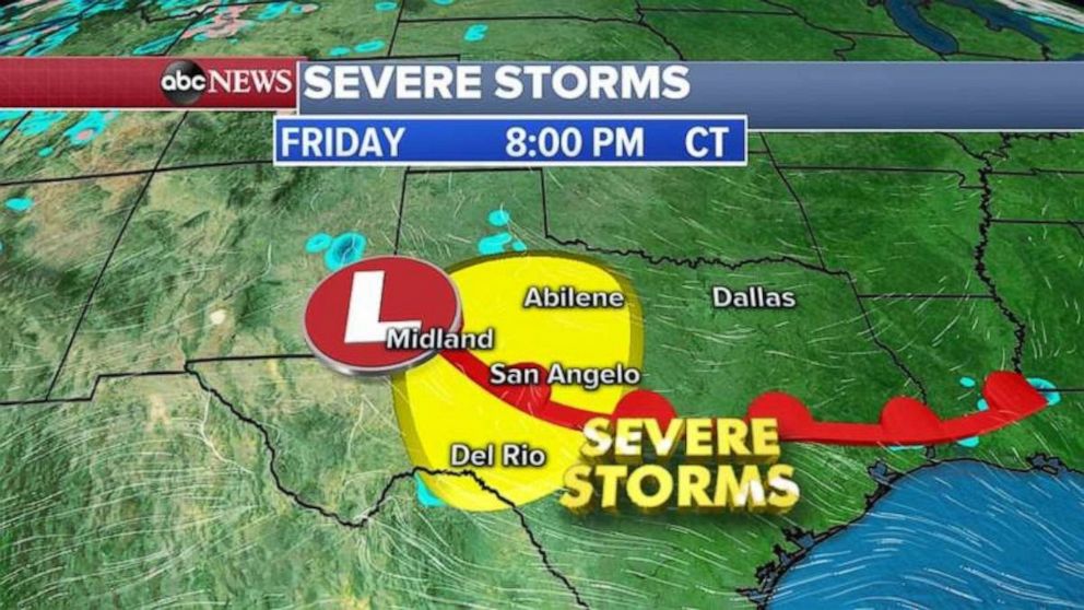 Severe storms are possible in central Texas on Friday night.