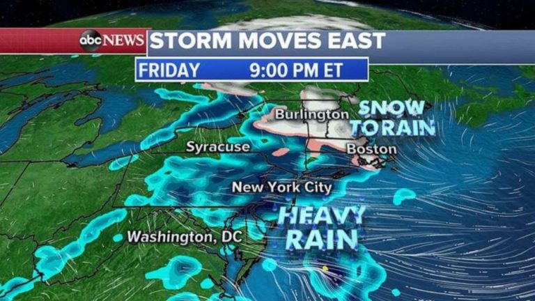 Storm moves into Northeast, while another brings severe weather to South