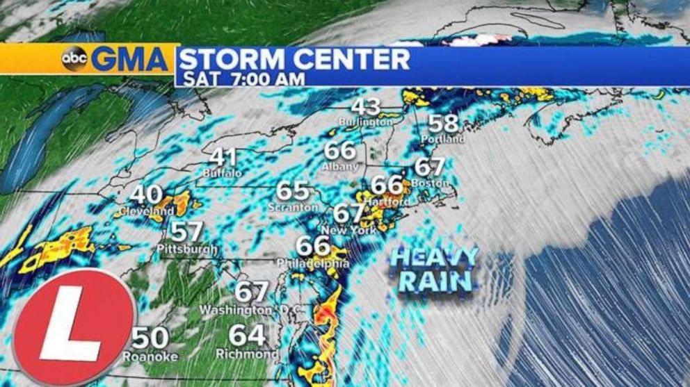 Heavy rain is expected Saturday morning along the East Coast.