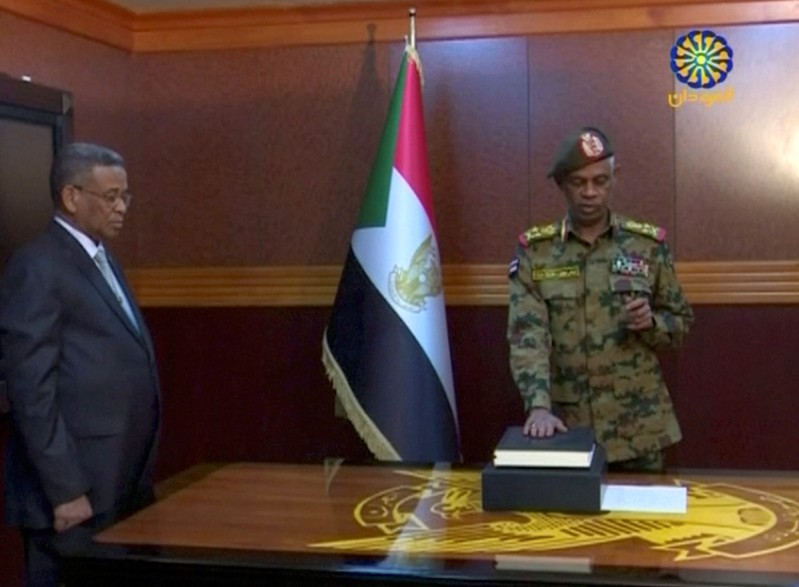 Sudan's Defence Minister Awad Mohamed Ahmed Ibn Auf is sworn in as a head of Military Transitional Council in Sudan