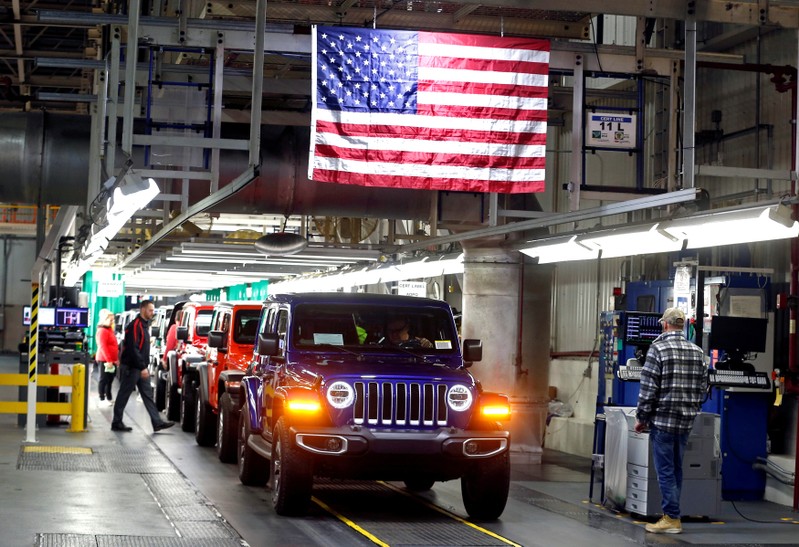 FILE PHOTO: 2019 Jeep Wranglers move to the Final 1 assembly line at the Chrysler Jeep Assembly plant in Toledo, Ohio