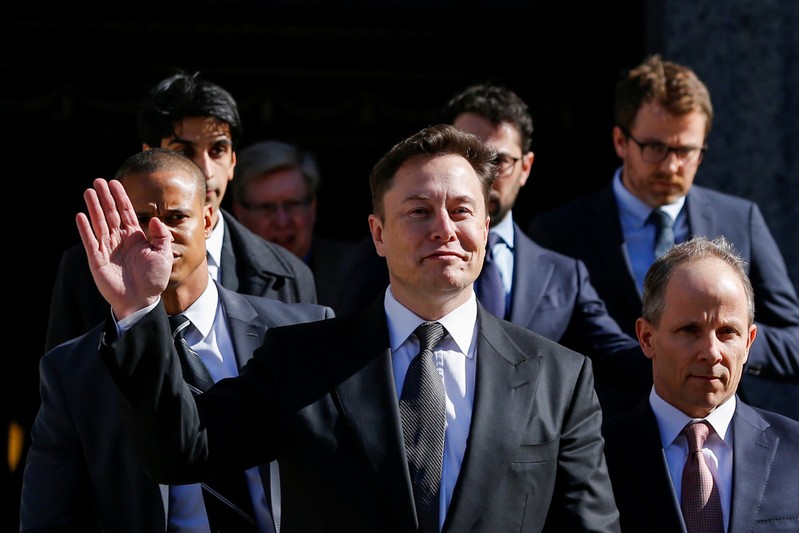 FILE PHOTO: Tesla Inc. CEO Musk xits after attending for an S.E.C. hearing at the Manhattan Federal Courthouse in New York