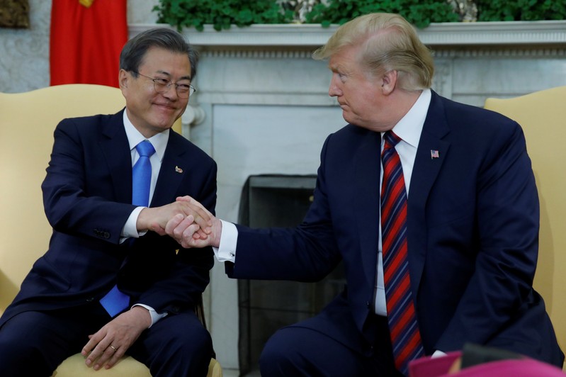 U.S. President Trump welcomes South Korea’s President Moon to the White House in Washington