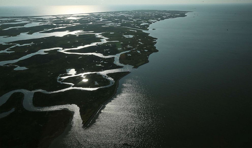 Coastal waters flow through wetlands on Aug. 25, 2015 in Saint Bernard Parish, La.