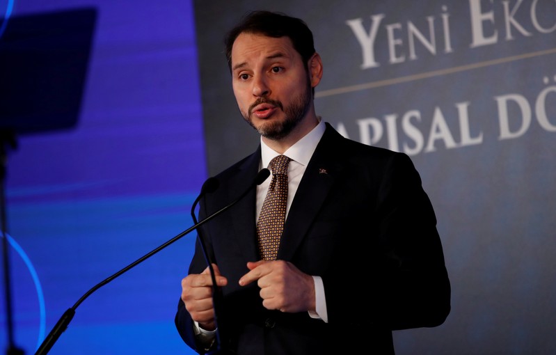 FILE PHOTO: Turkish Treasury and Finance Minister Berat Albayrak attends a news conference in Istanbul