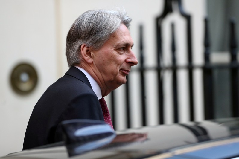 FILE PHOTO: Britain's Chancellor of the Exchequer Philip Hammond leaves Downing Street in London