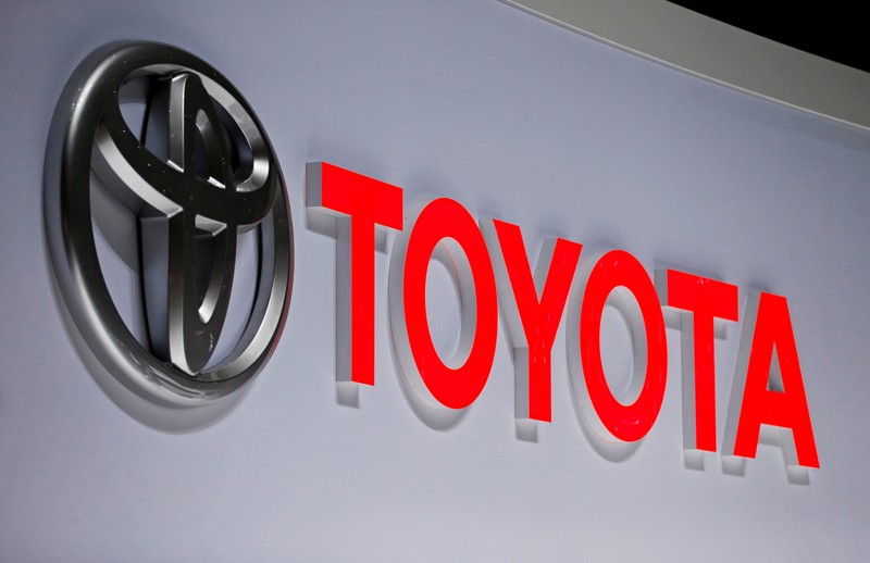 FILE PHOTO: A Toyota logo is displayed at the 89th Geneva International Motor Show