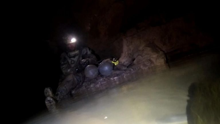 Underwater cave rescue of diver captured in video