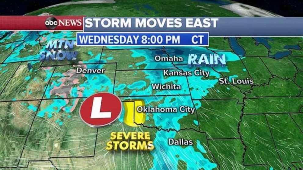 Severe storms are possible in northern Texas and western Oklahoma on Wednesday.