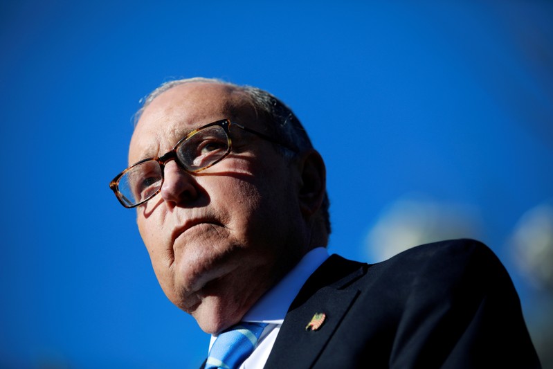 FILE PHOTO: White House economic adviser Larry Kudlow listens to a question from the media outside the White House in Washington