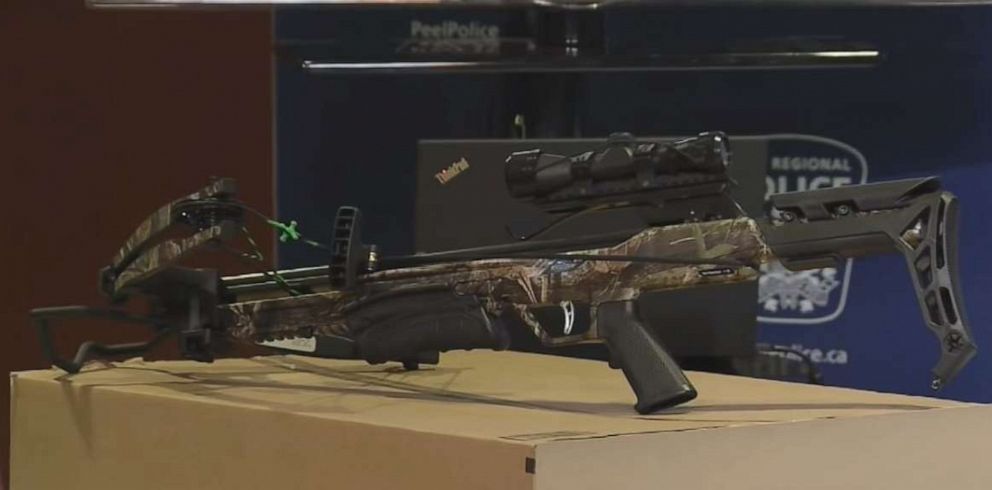 Canadian authorities released surveillance footage on Monday, April 15, 2019, showing a suspect who shot a woman with a crossbow on her front porch.