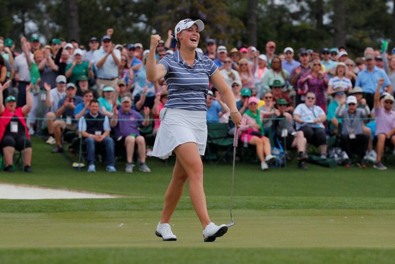 Jennifer Kupcho of the U.S. celebrates a birdie putt on the 18th hole to win the inaugural Augusta National Women's Amateur championship at Augusta National Golf Club in Augusta