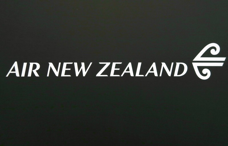 The logo for Air New Zealand is displayed at their office located at Sydney International Airport, Australia