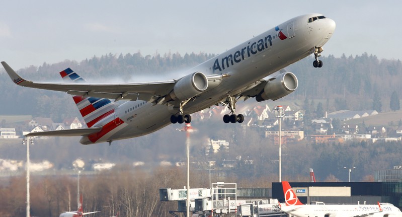 FILE PHOTO: American Airlines Boeing 767 aircraft takes off from Zurich Airport